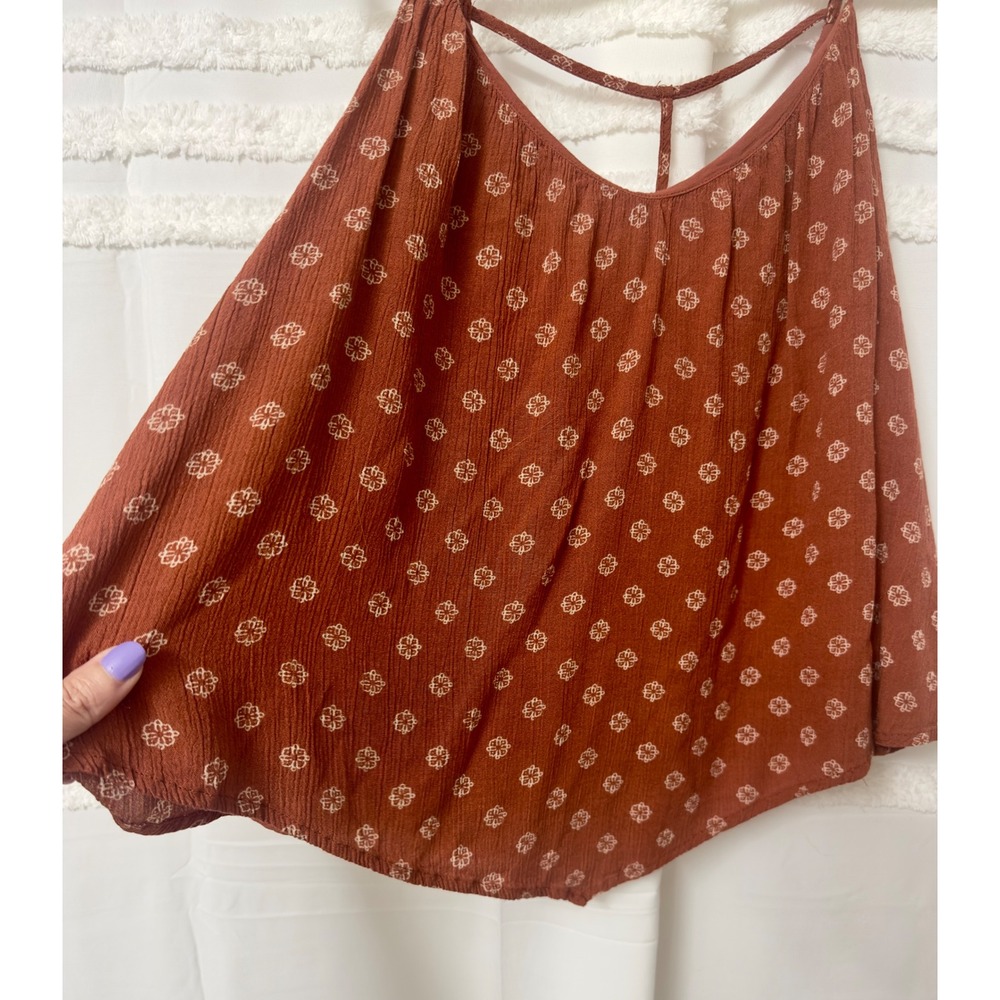 Daytrip Rust Orange Floral Print Cami Tank Top T-Strap Back Boho Rayon Small - Picture 5 of 8
